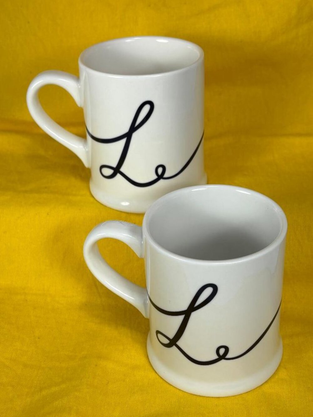 pair of Indigo letter "L" coffee mugs